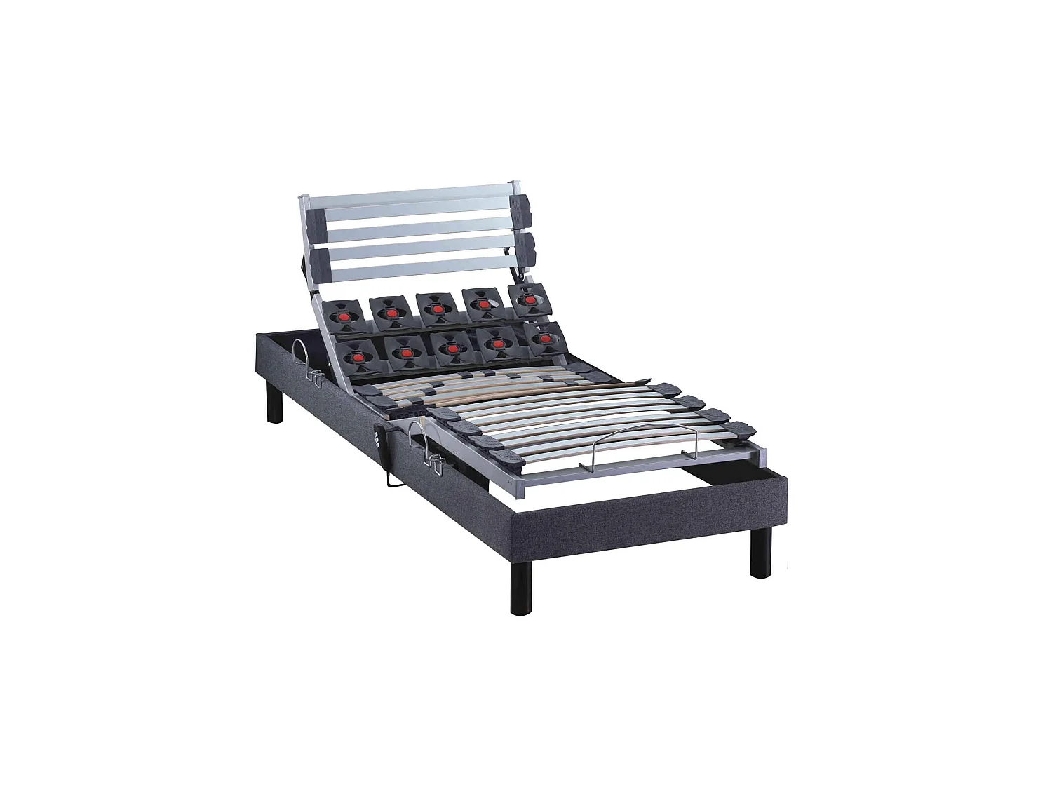 Sommier électrique de relaxation lattes + plots tissu anthracite 80x200