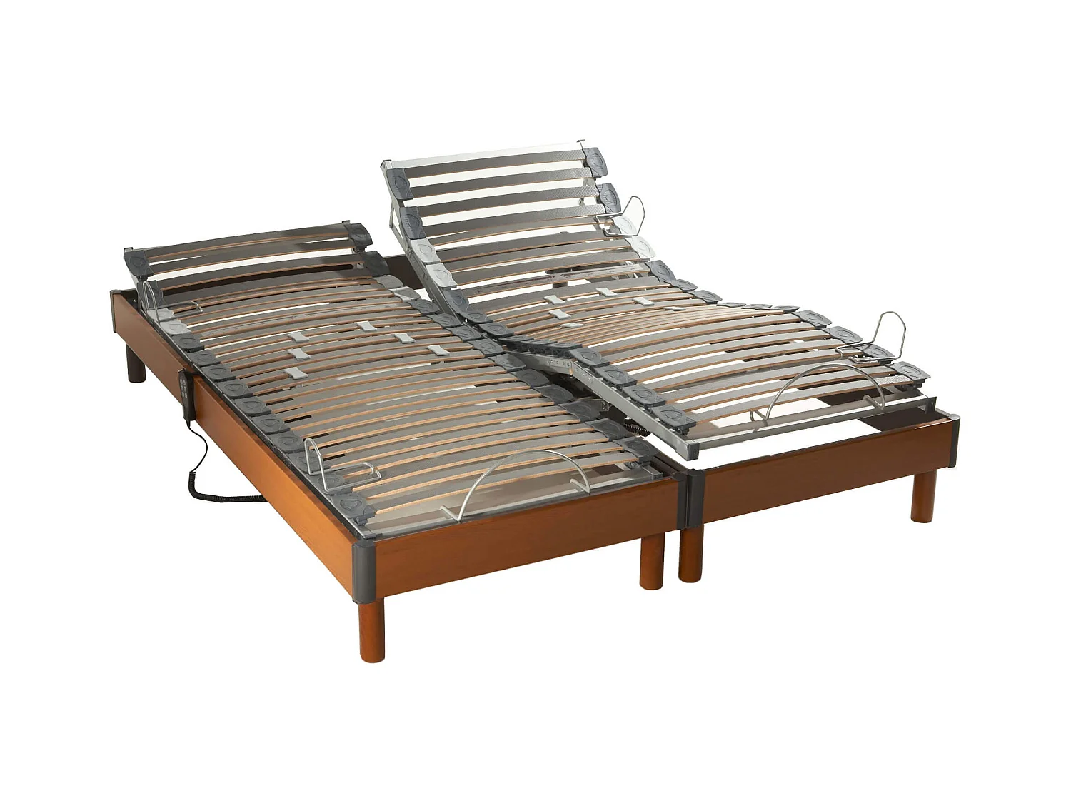 Sommier électrique de relaxation à lattes en bois mérisier 2x70x190
