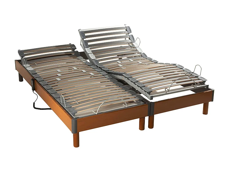 Sommier électrique de relaxation à lattes en bois mérisier 2x70x190