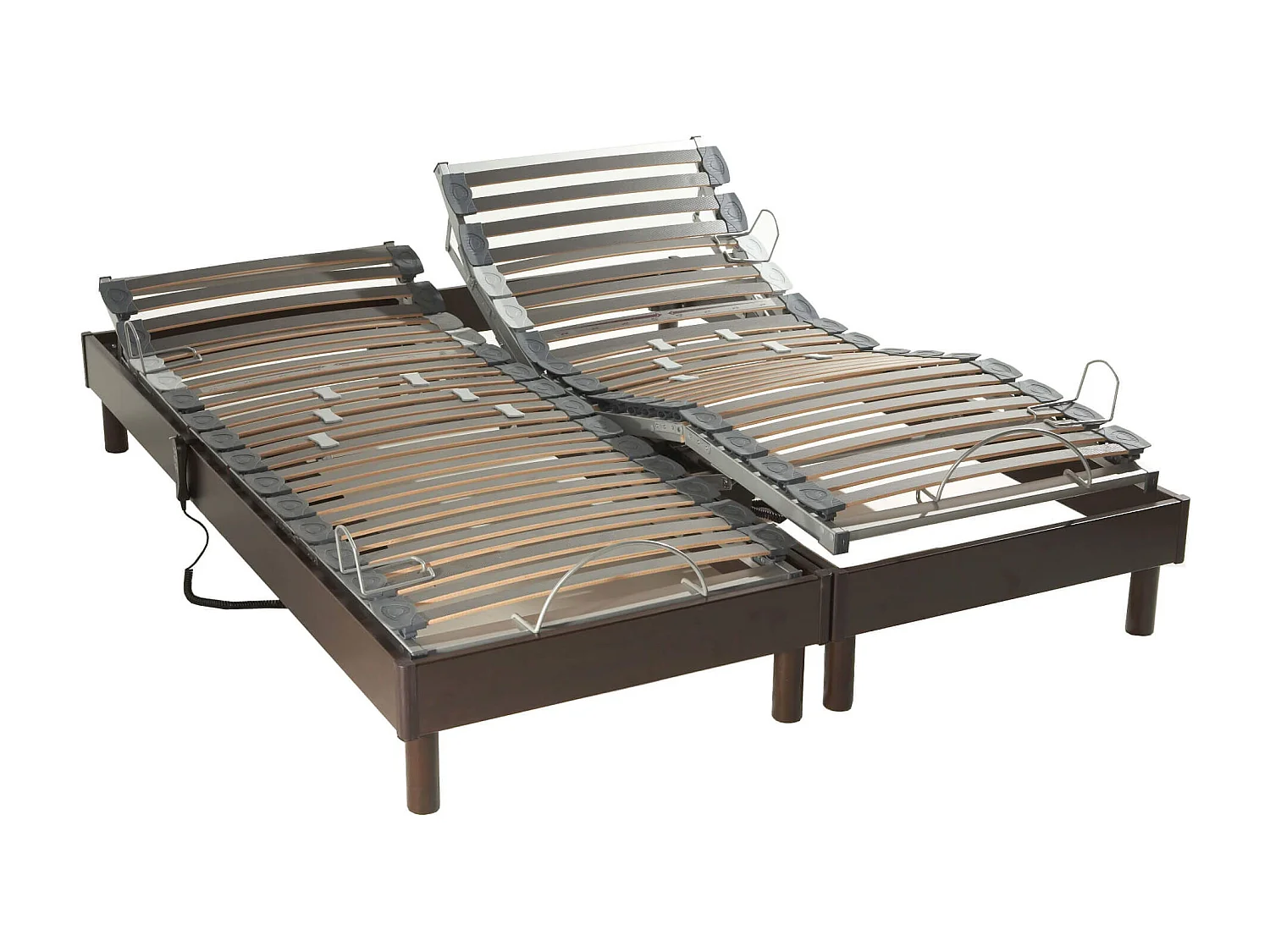Sommier électrique de relaxation à lattes en bois wengé 2x90x200
