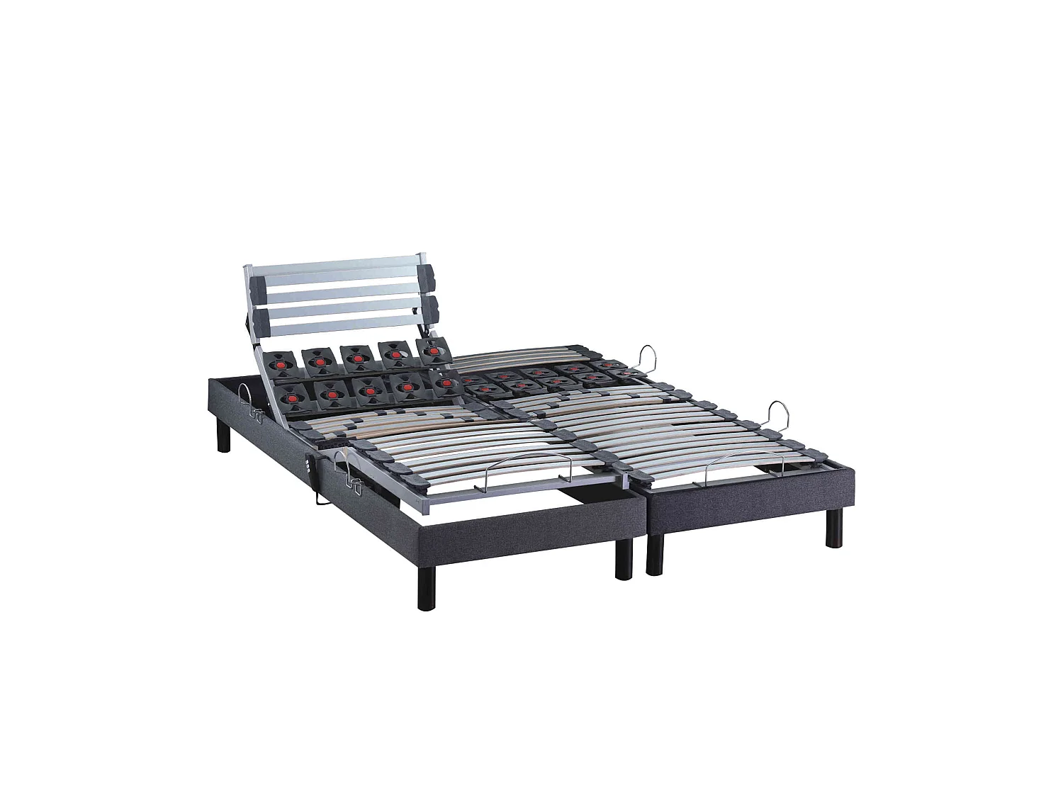 Sommier électrique de relaxation lattes + plots tissu anthracite 2x90x190