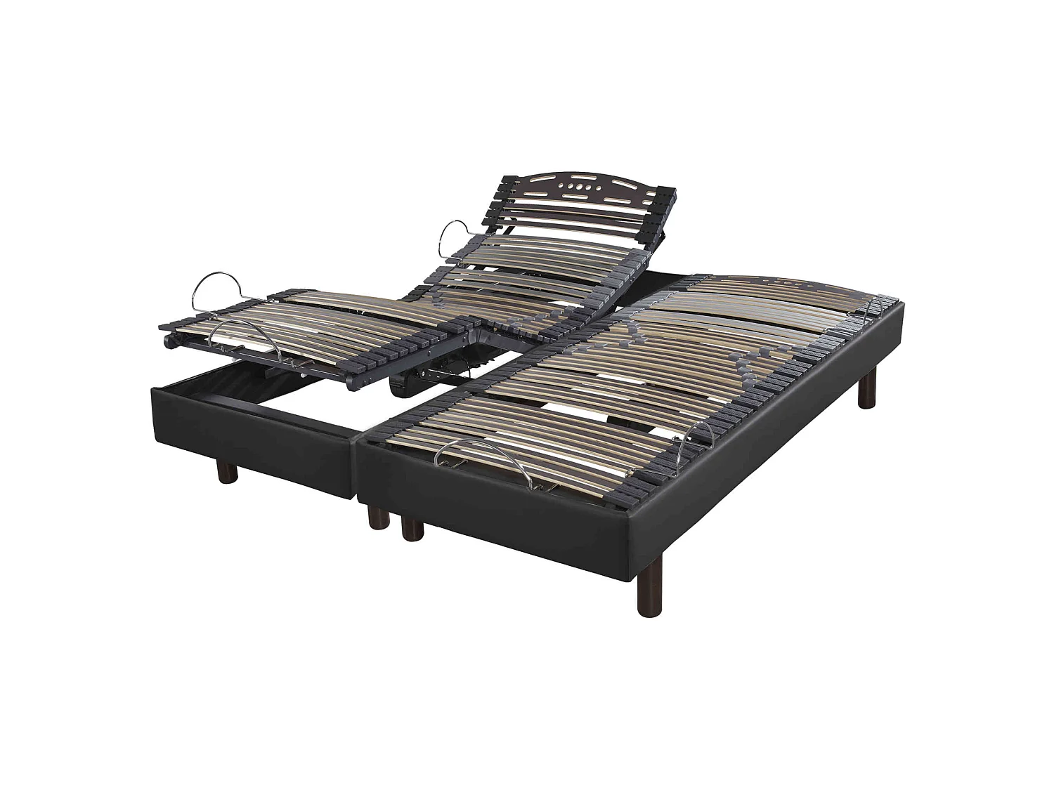 Sommier électrique de relaxation en pin massif aspect cuir gris 2x80x200