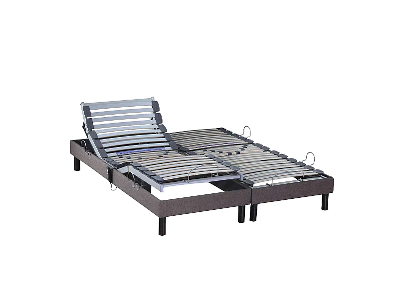 Sommier électrique de relaxation tout lattes tissu taupe 2x90x190