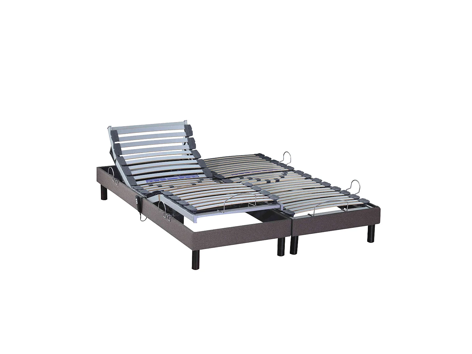 Sommier électrique de relaxation tout lattes tissu taupe 2x90x190