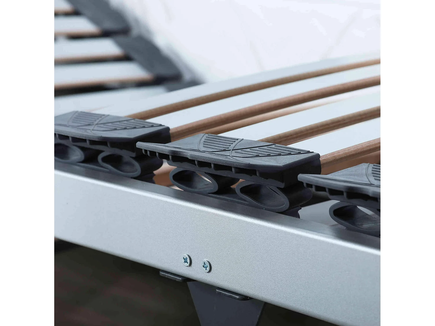 Sommier électrique de relaxation tout lattes tissu gris clair 2x90x190