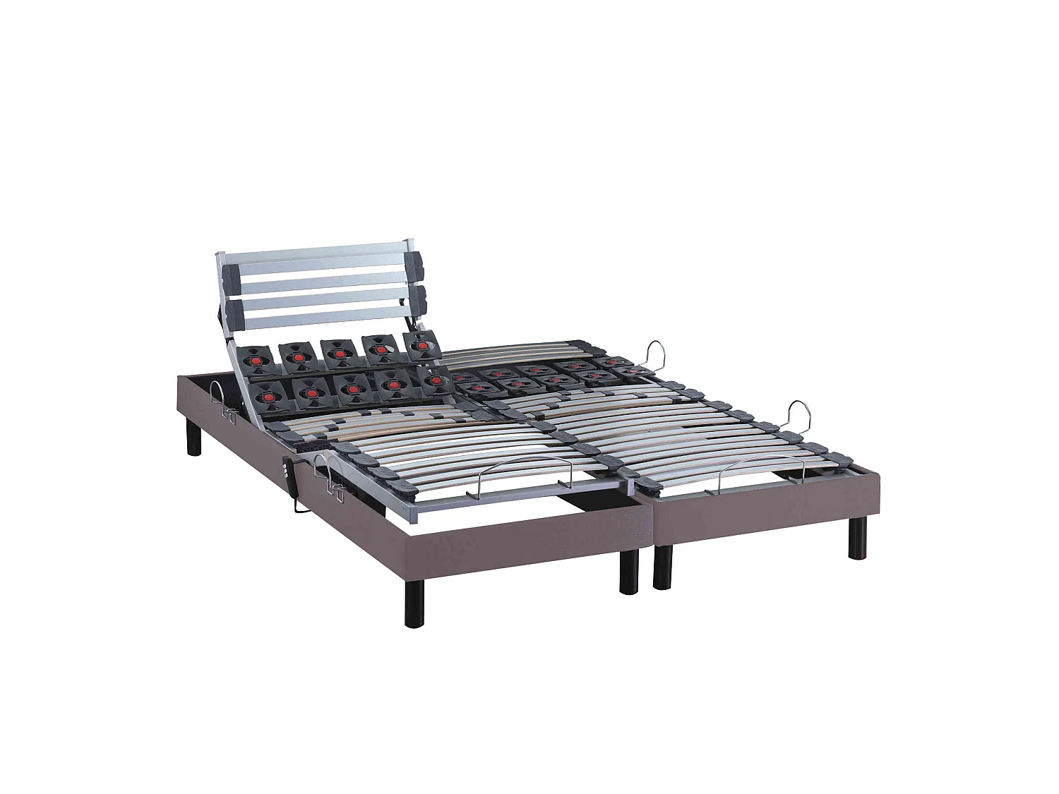 Sommier électrique de relaxation lattes + plots tissu taupe 2x80x200