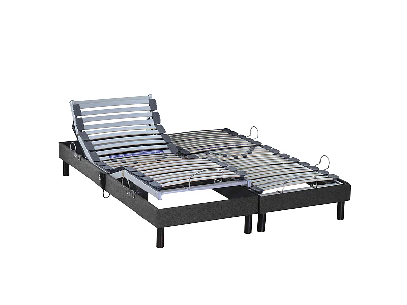 Sommier électrique de relaxation tout lattes tissu anthracite 2x90x190