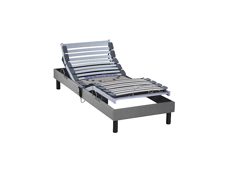 Sommier électrique de relaxation tout lattes tissu gris clair 90x190