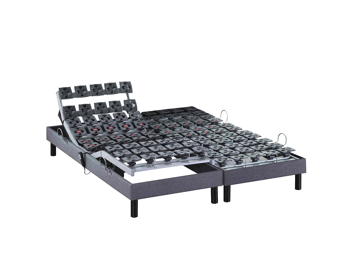Sommier électrique de relaxation tout plots tissu gris clair 2x90x200