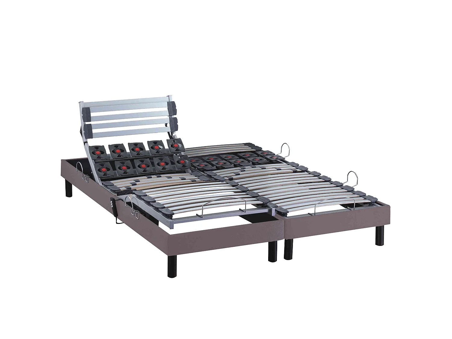 Sommier électrique de relaxation lattes + plots tissu taupe 2x70x190