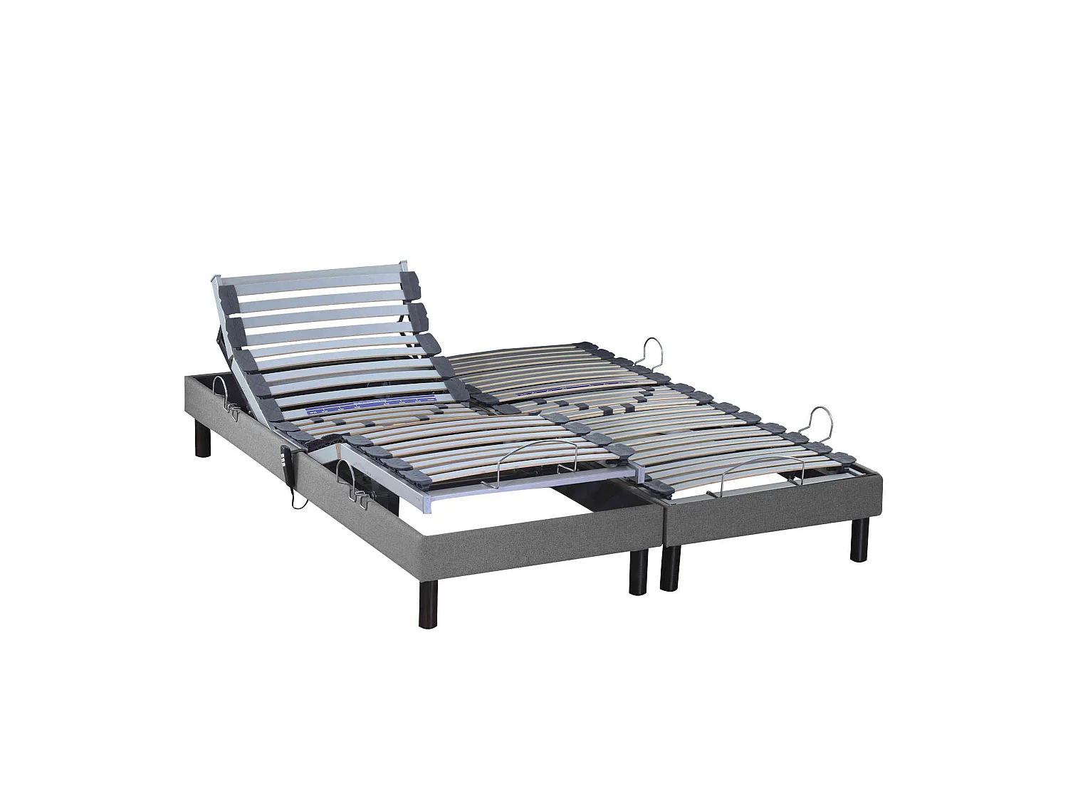 Sommier électrique de relaxation tout lattes tissu gris clair 2x80x200