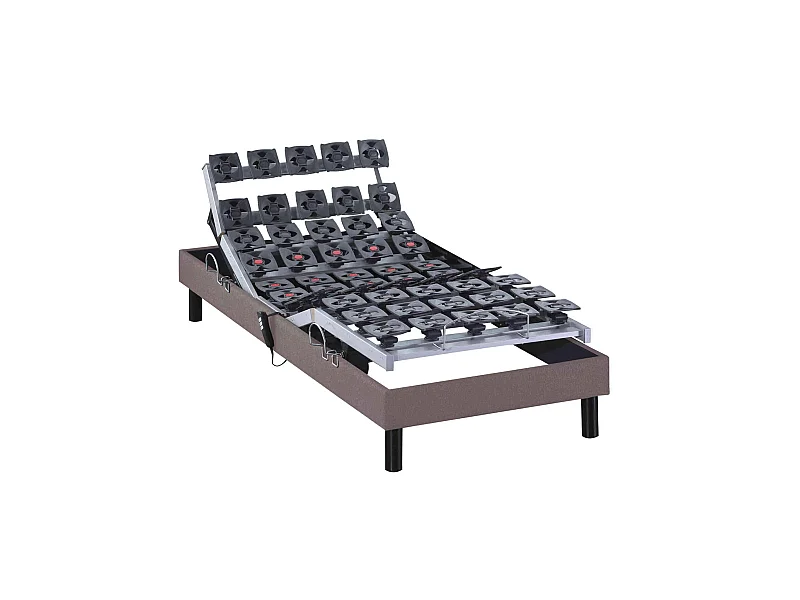 Sommier électrique de relaxation tout plots tissu taupe 80x200