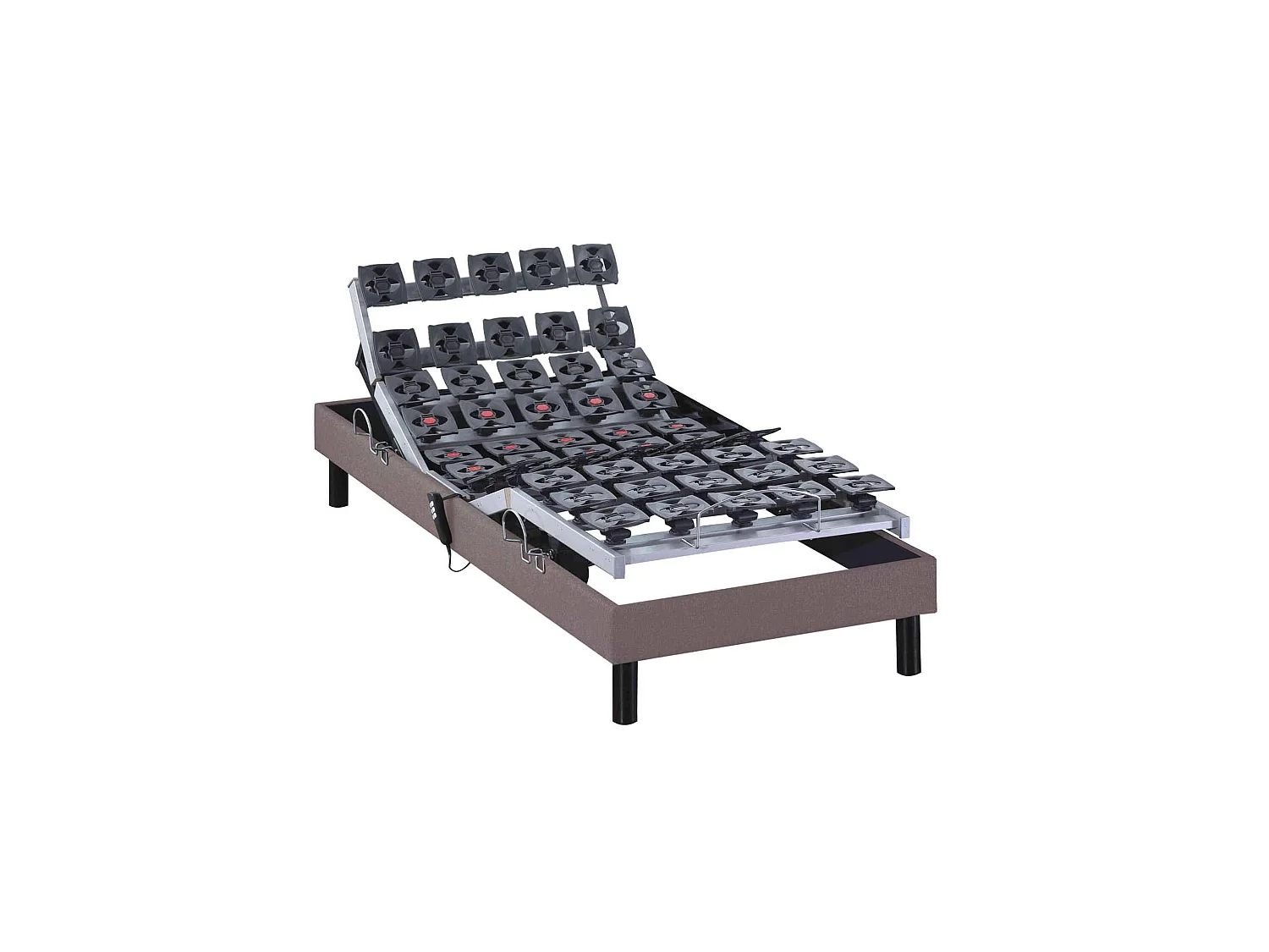 Sommier électrique de relaxation tout plots tissu taupe 80x200
