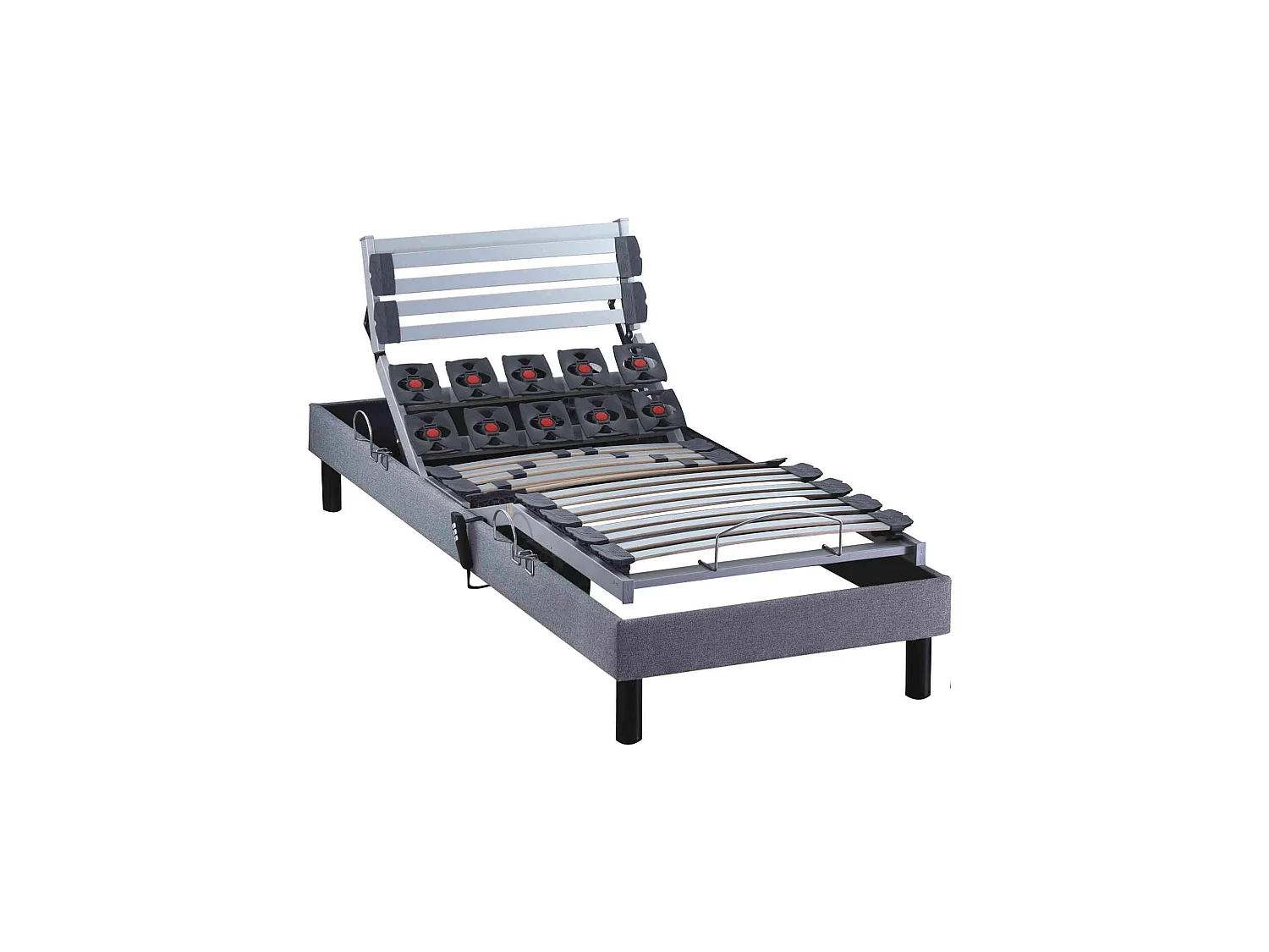 Sommier électrique de relaxation lattes + plots tissu gris clair 70x190
