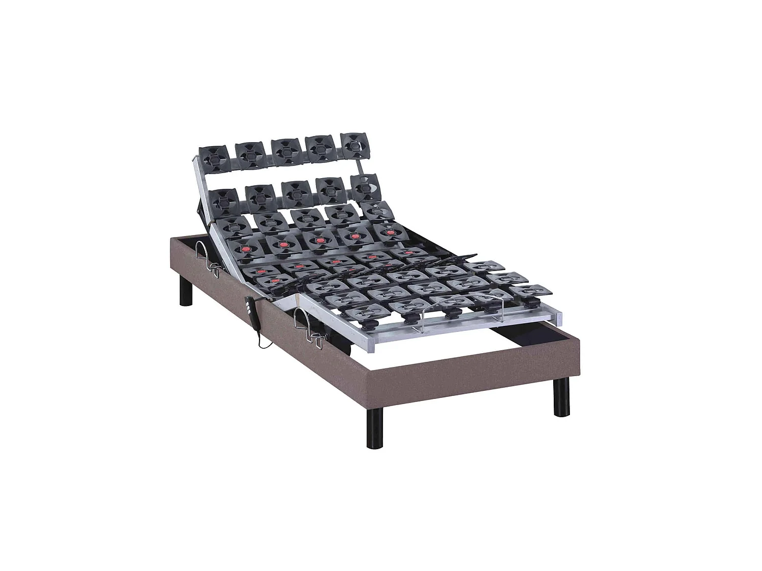 Sommier électrique de relaxation tout plots tissu taupe 90x200