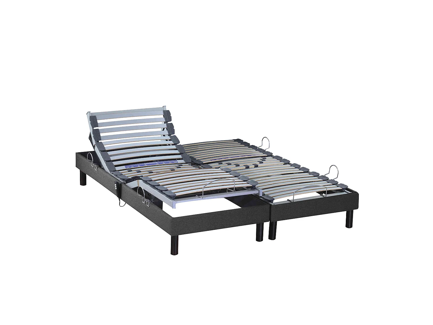 Sommier électrique de relaxation tout lattes tissu anthracite 2x70x190