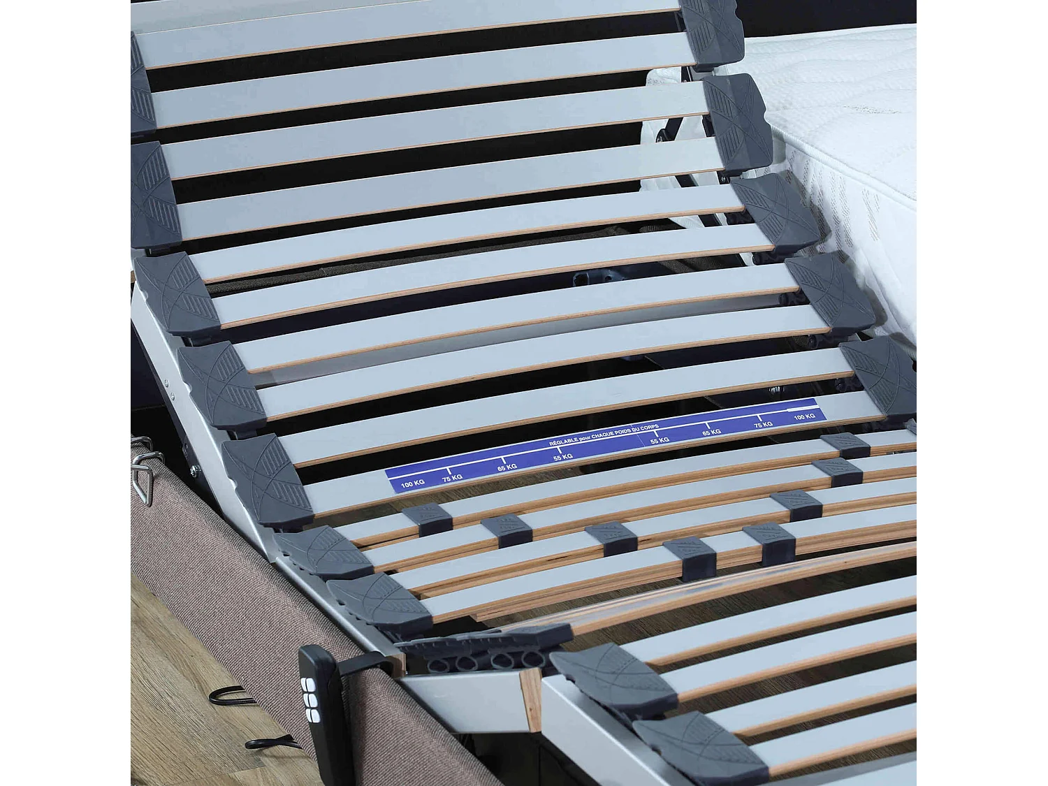 Sommier électrique de relaxation tout lattes tissu anthracite 2x70x190