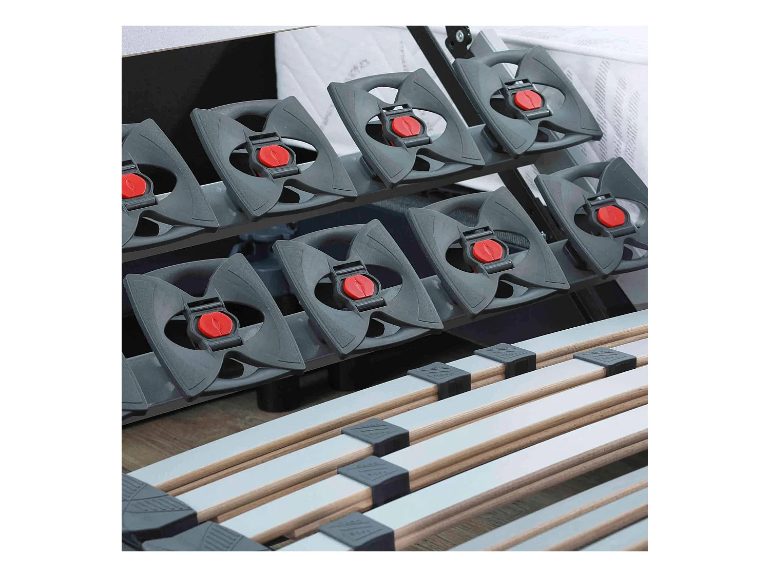 Sommier électrique de relaxation lattes + plots tissu gris clair 80x200