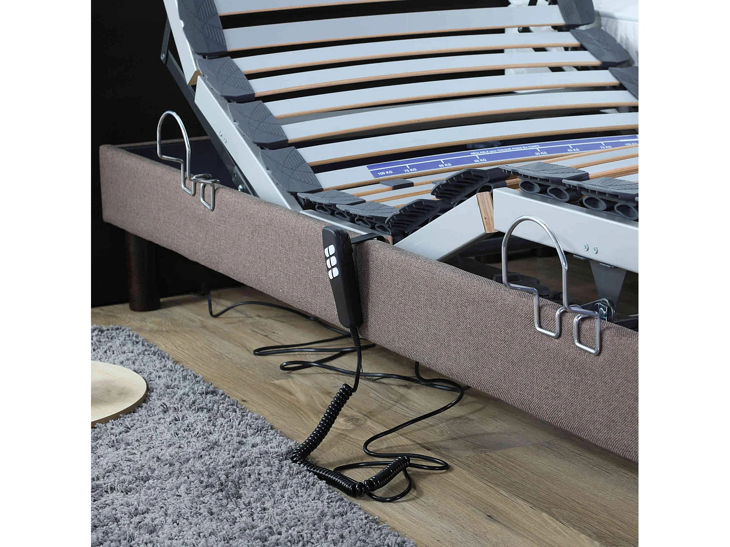 Sommier électrique de relaxation tout lattes tissu taupe 70x190