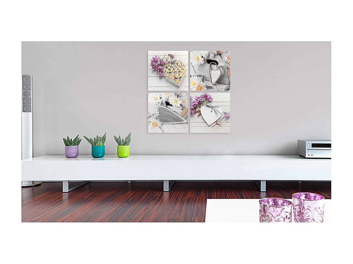 Tableau Imprimé "Hearts & Flowers" 40 x 40 cm