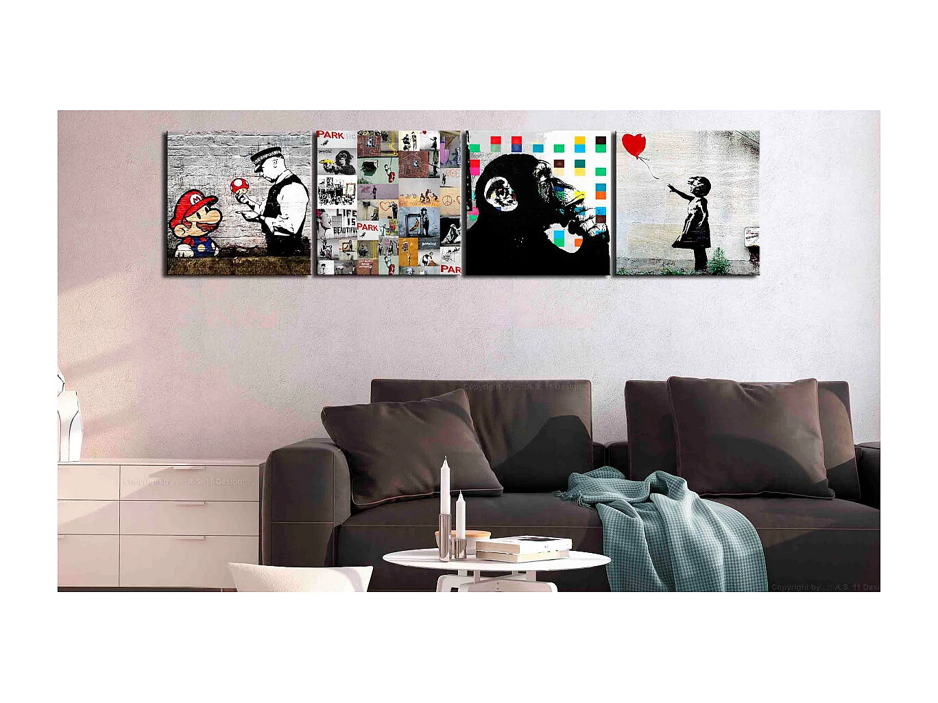 Tableau Imprimé 4 Panneaux "Banksy - Collage" 80 x 80 cm