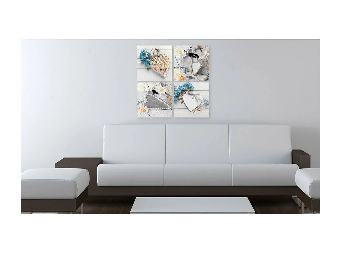 Tableau Imprimé "Flowers & Hearts" 40 x 40 cm