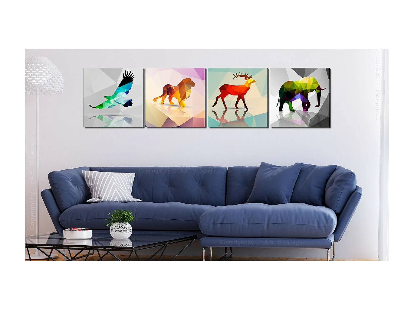 Tableau Imprimé 4 Panneaux "Colourful Animals" 40 x 40 cm