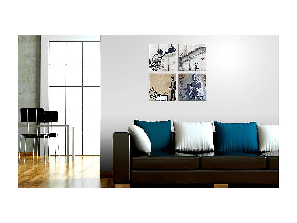 Tableau Imprimé "Banksy - Quatre Idées Créatives" 80 x 80 cm