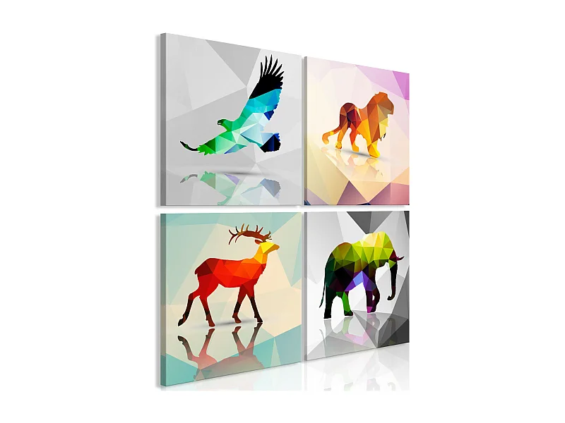 Tableau Imprimé 4 Panneaux "Colourful Animals" 80 x 80 cm