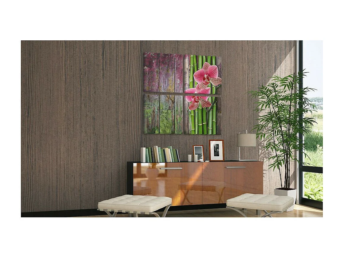 Tableau Imprimé "Bambou & Orchidée" 80 x 80 cm