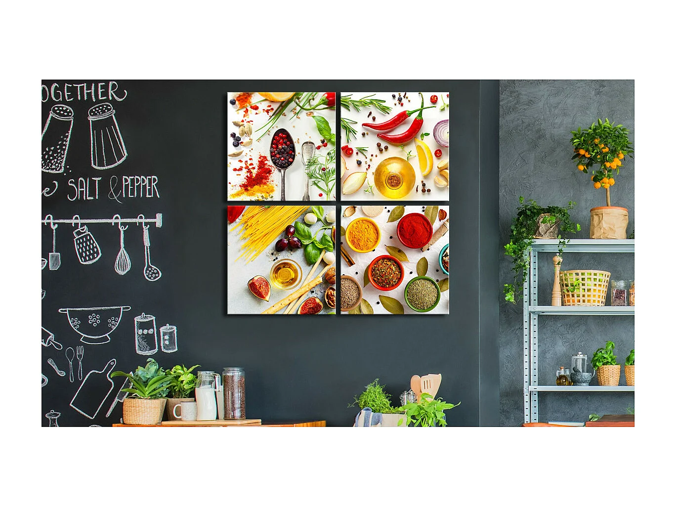 Tableau Imprimé 4 Panneaux "Spices of the World" 80 x 80 cm