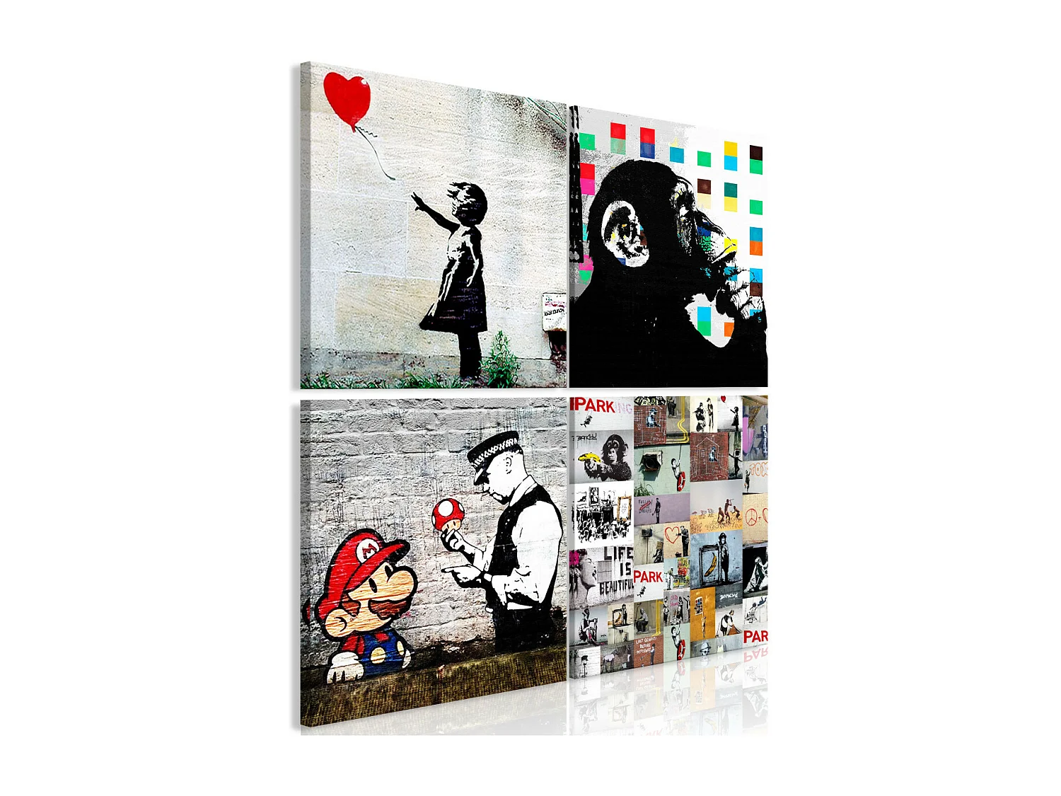 Tableau Imprimé 4 Panneaux "Banksy - Collage" 40 x 40 cm