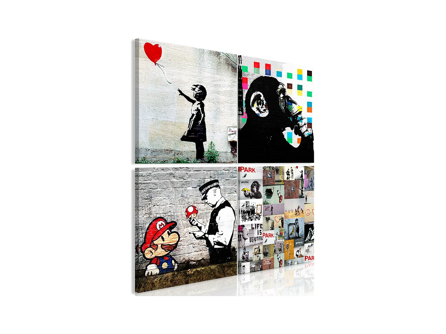 Tableau Imprimé 4 Panneaux "Banksy - Collage" 40 x 40 cm