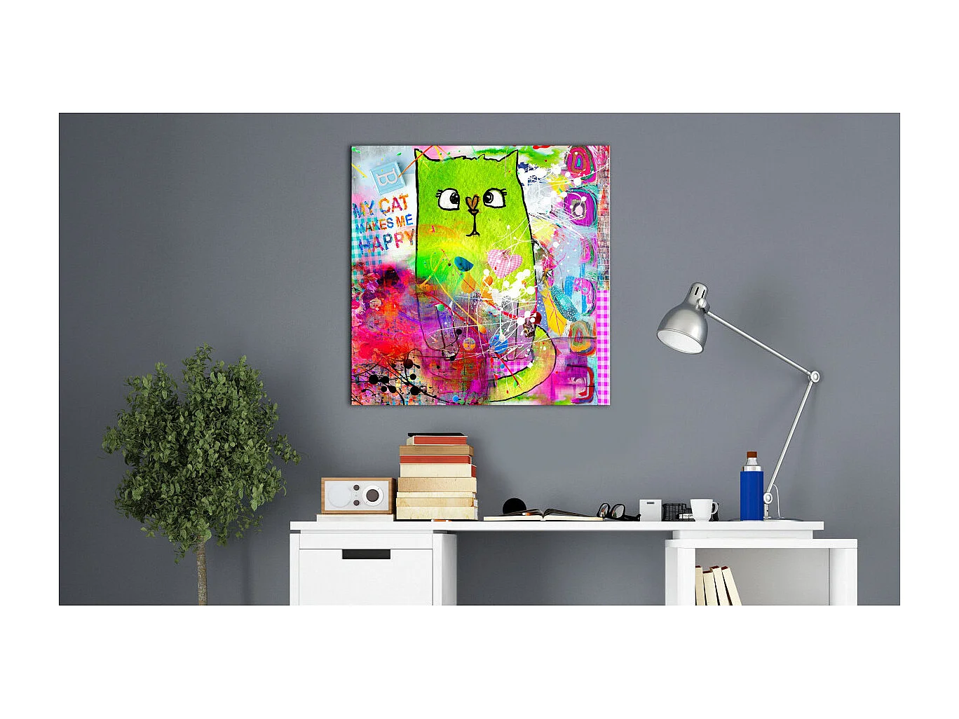 Tableau Imprimé "Crazy Cat" 40 x 40 cm