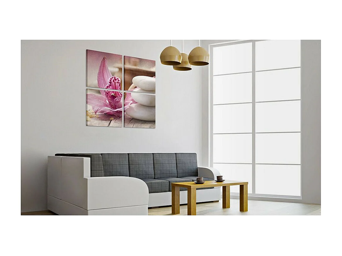 Tableau Imprimé "Orchidée & Zen" 80 x 80 cm