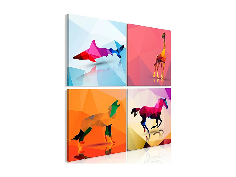 Tableau Imprimé 4 Panneaux "Geometric Animals" 40 x 40 cm