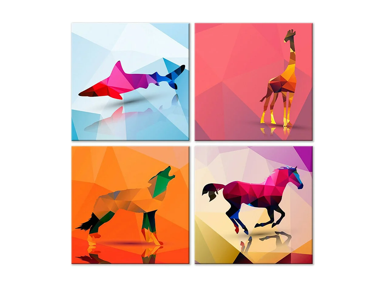 Tableau Imprimé 4 Panneaux "Geometric Animals" 40 x 40 cm