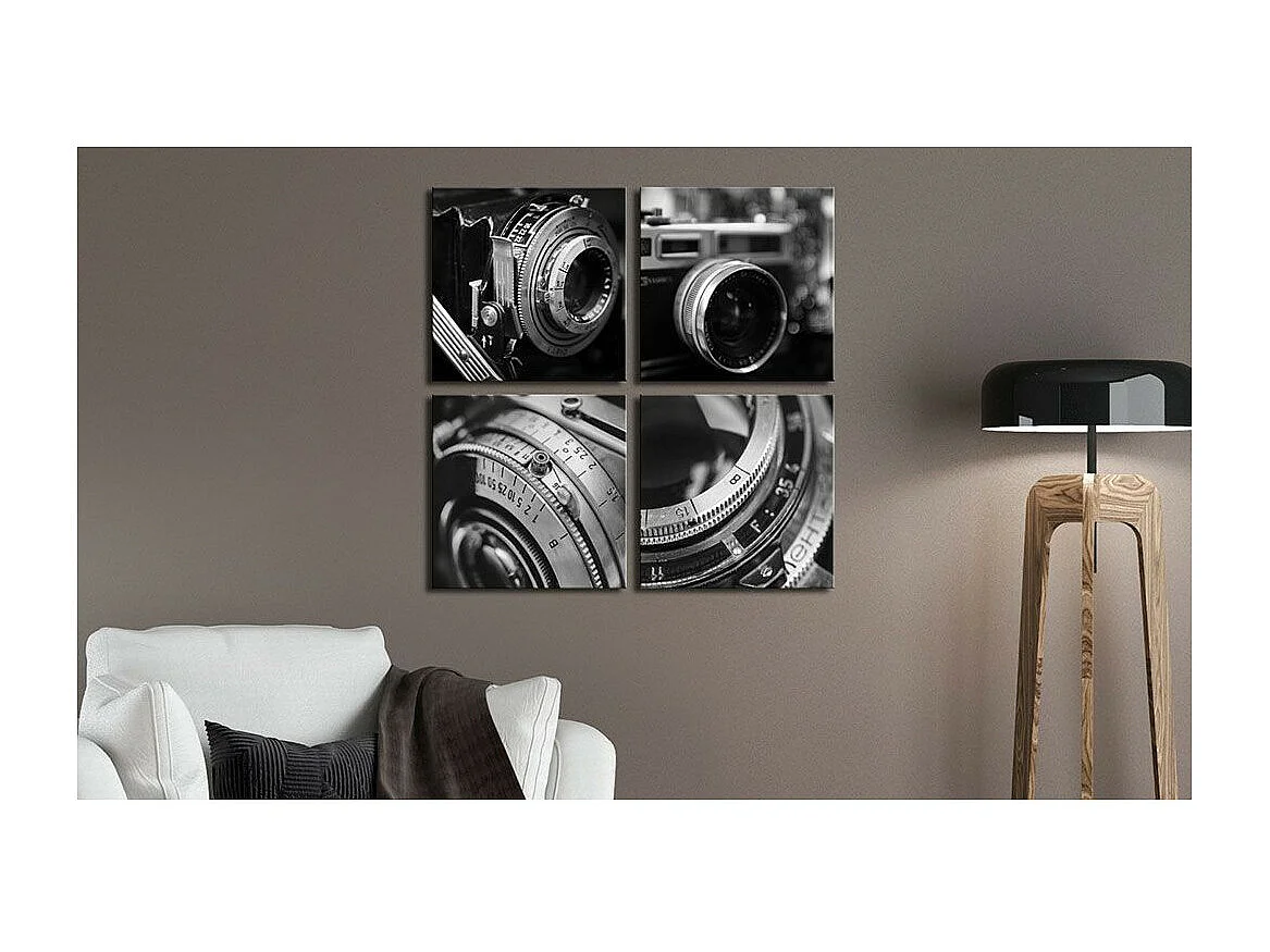 Tableau Imprimé "Vintage Cameras" 80 x 80 cm