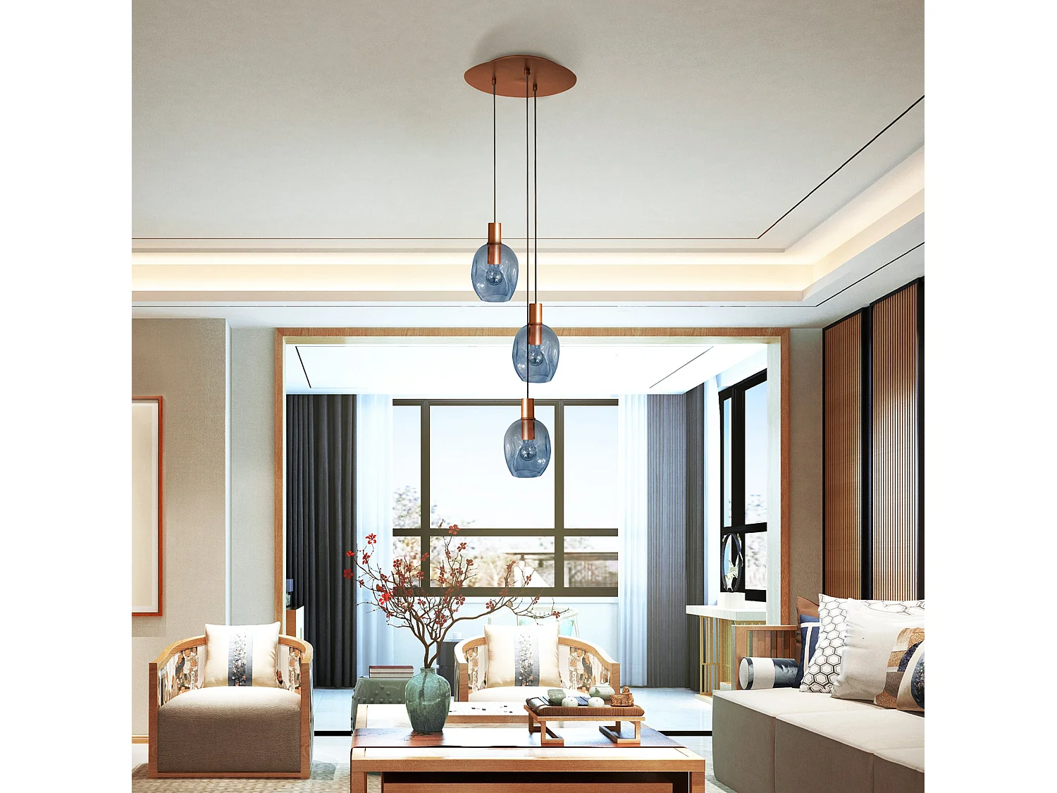 Lámpara de Araña  TOSEL ,metal y cristal,Azul ,P100xD60xD 60cm