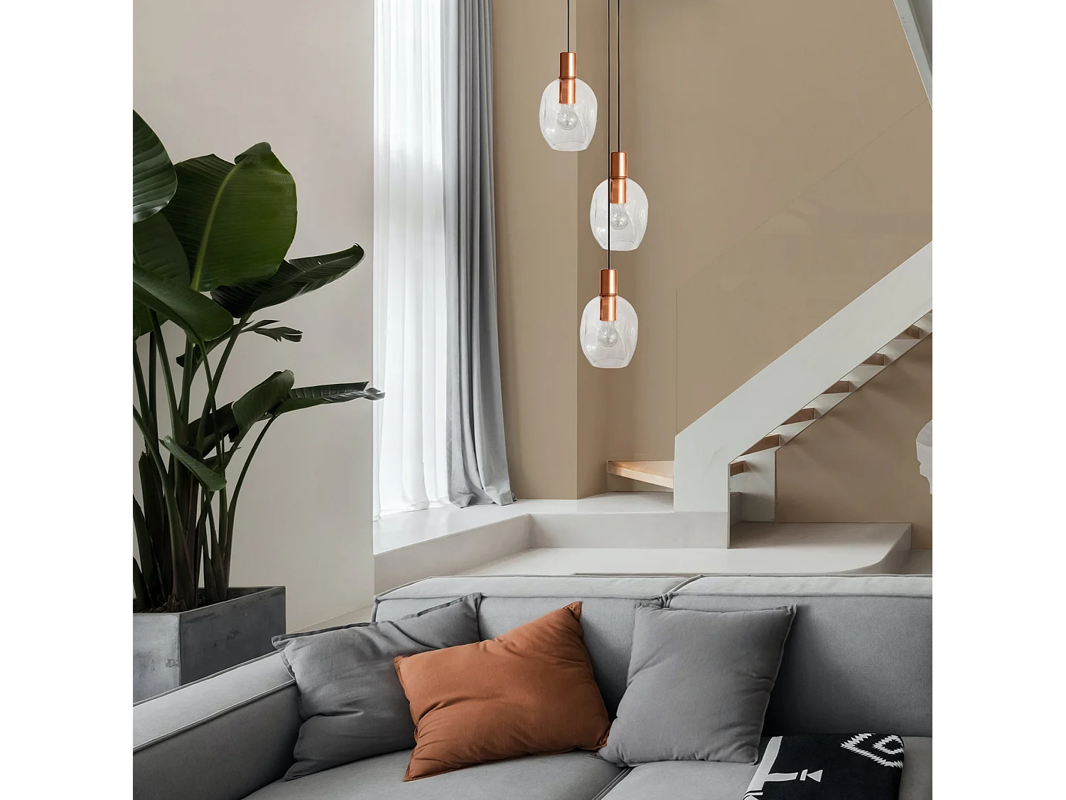 Lampadario metallo tondo 3 luci  vetro VINGOLF cristallino D'40cm
