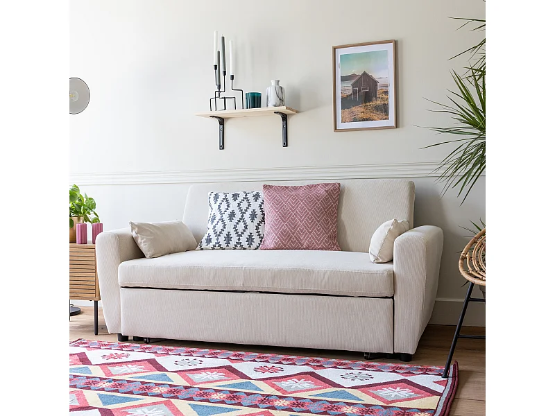 Beigefarbenes 2-Sitzer-Cord-Couch-Sofa MATT