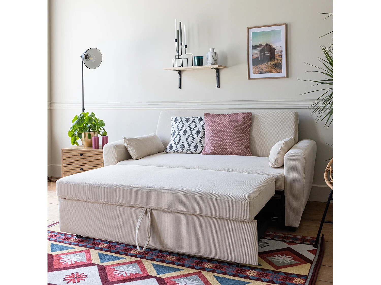 Beigefarbenes 2-Sitzer-Cord-Couch-Sofa MATT