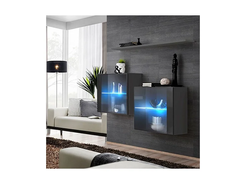 Lot de 2 Vitrines Murales & Étagère "Switch SBIII" 130cm Gris
