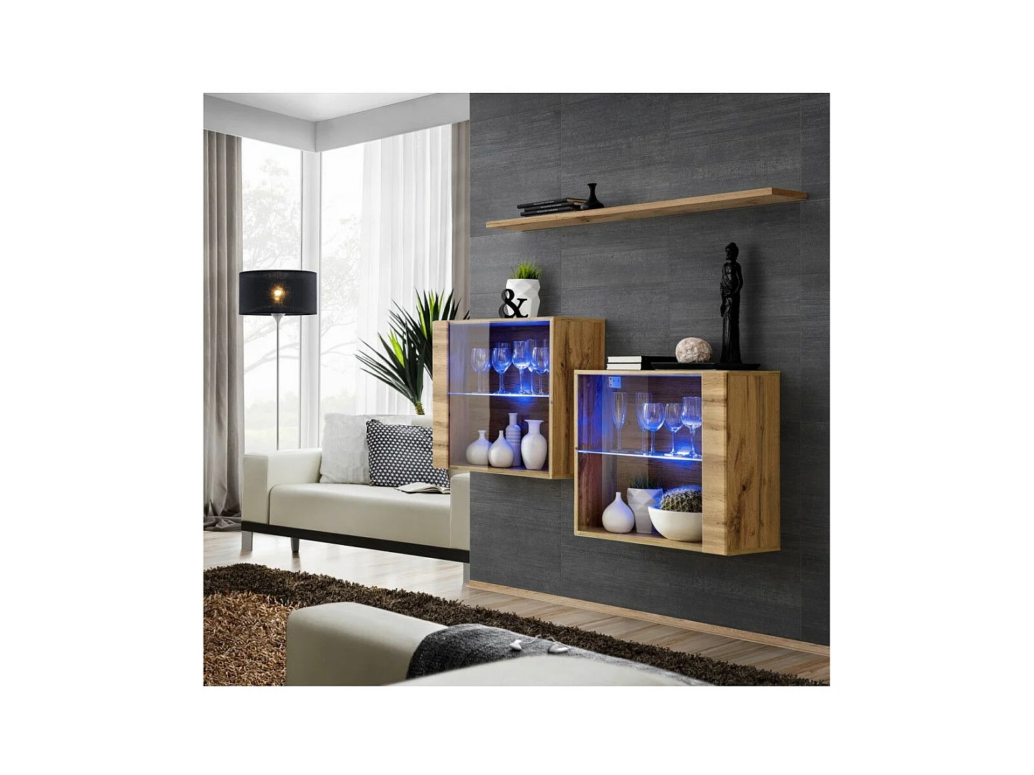 Lot de 2 Vitrines Murales & Étagère "Switch SBIII" 130cm Naturel