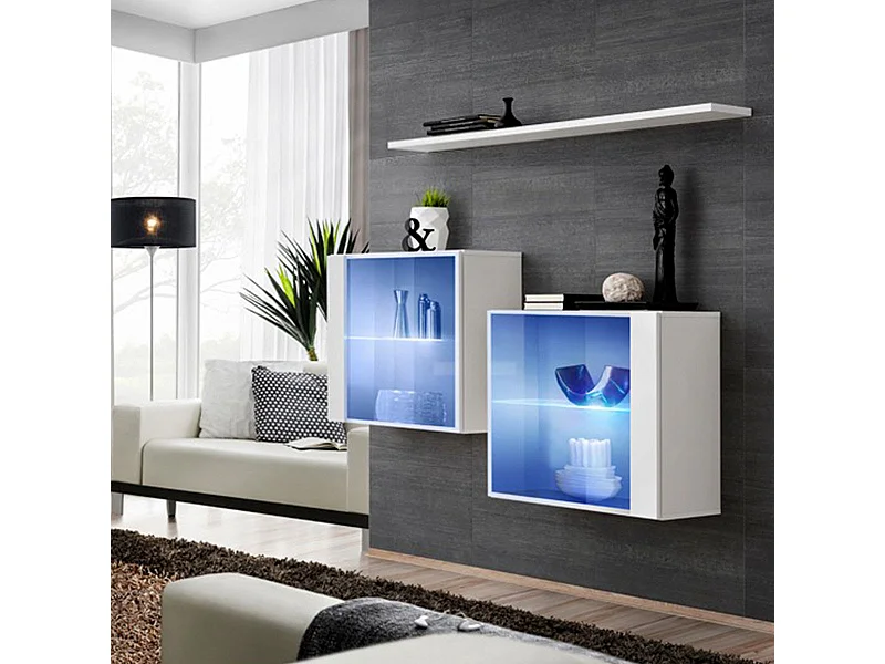Lot de 2 Vitrines Murales & Étagère "Switch SBIII" 130cm Blanc