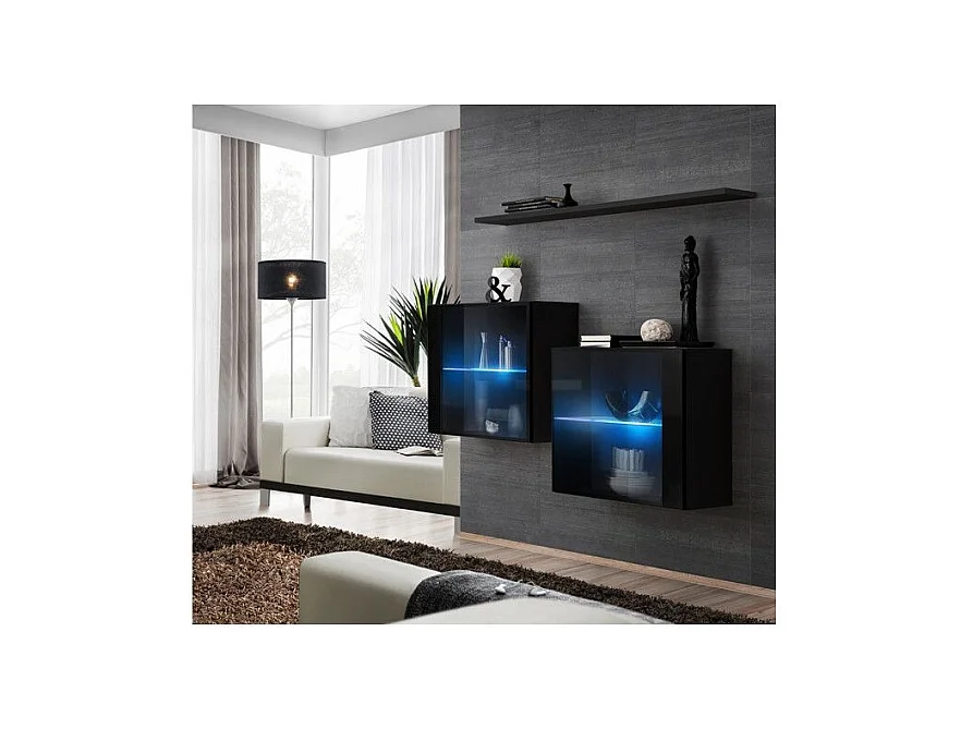 Lot de 2 Vitrines Murales & Étagère "Switch SBIII" 130cm Noir