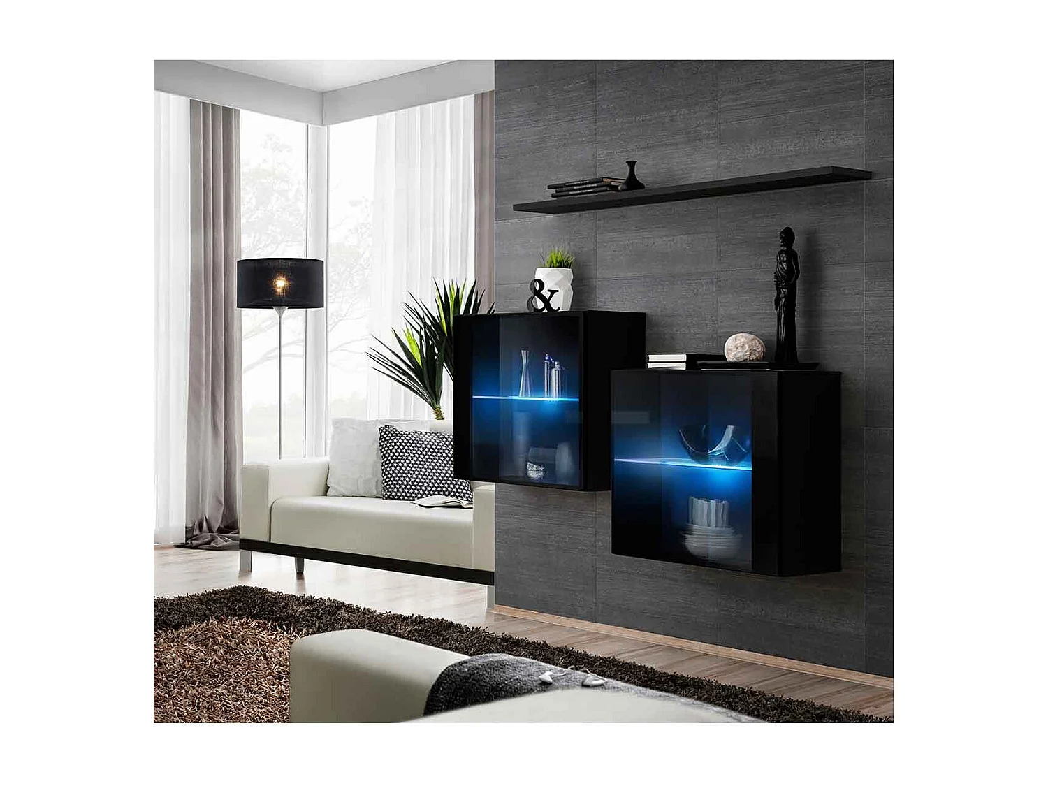 Lot de 2 Vitrines Murales & Étagère "Switch SBIII" 130cm Noir