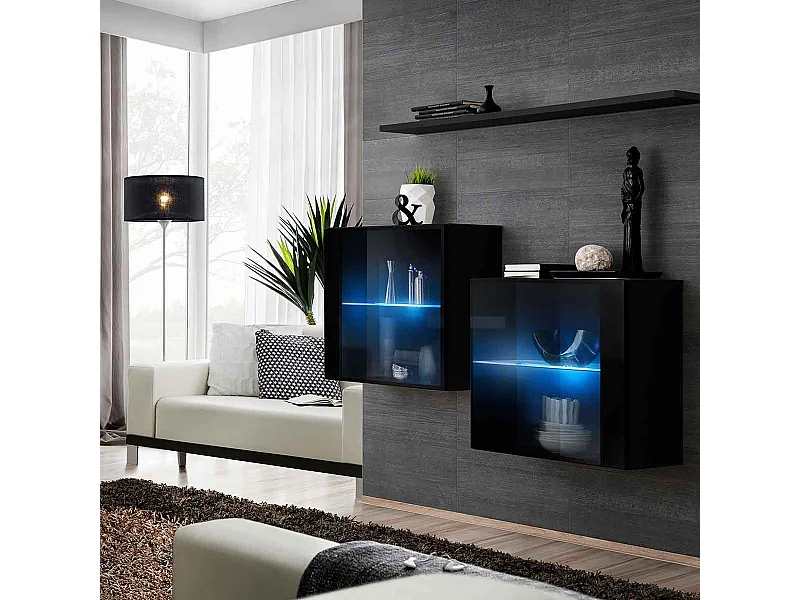 Lot de 2 Vitrines Murales & Étagère "Switch SBIII" 130cm Noir
