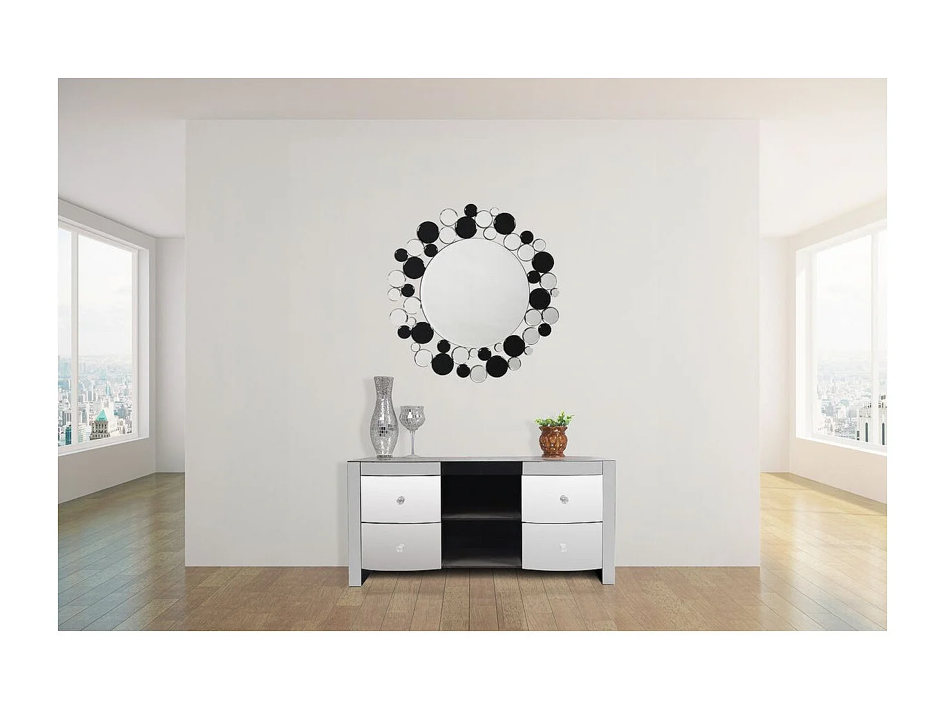 Miroir Mural Design "Bubble" 80cm Argent & Noir
