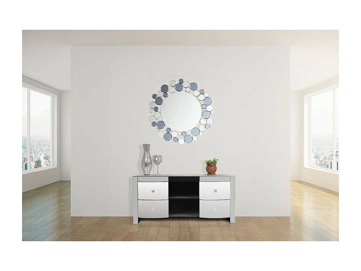 Miroir Mural Design "Bubble" 80cm Gris & Argent
